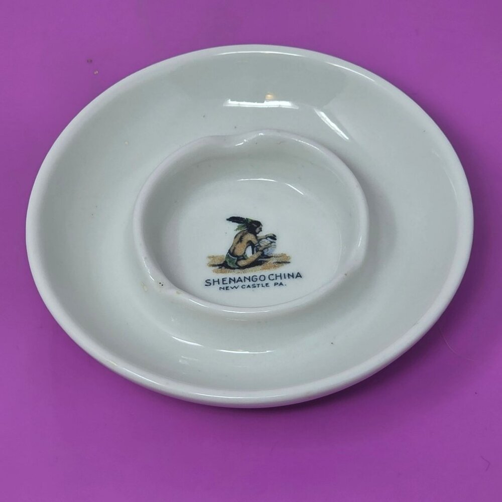 Shenango China Vintage White Ashtray Native American Designβ New Castle PA Mark